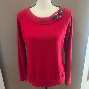 Lauren Ralph Lauren Women's Red Cotton Ballet Neck Sweater, Academia, Size Large